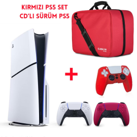 Playstation 5 CD Versiyon (Slim) + Kırmızı Dualsense + Kırmızı Çanta (Kılıf Hediyeli)